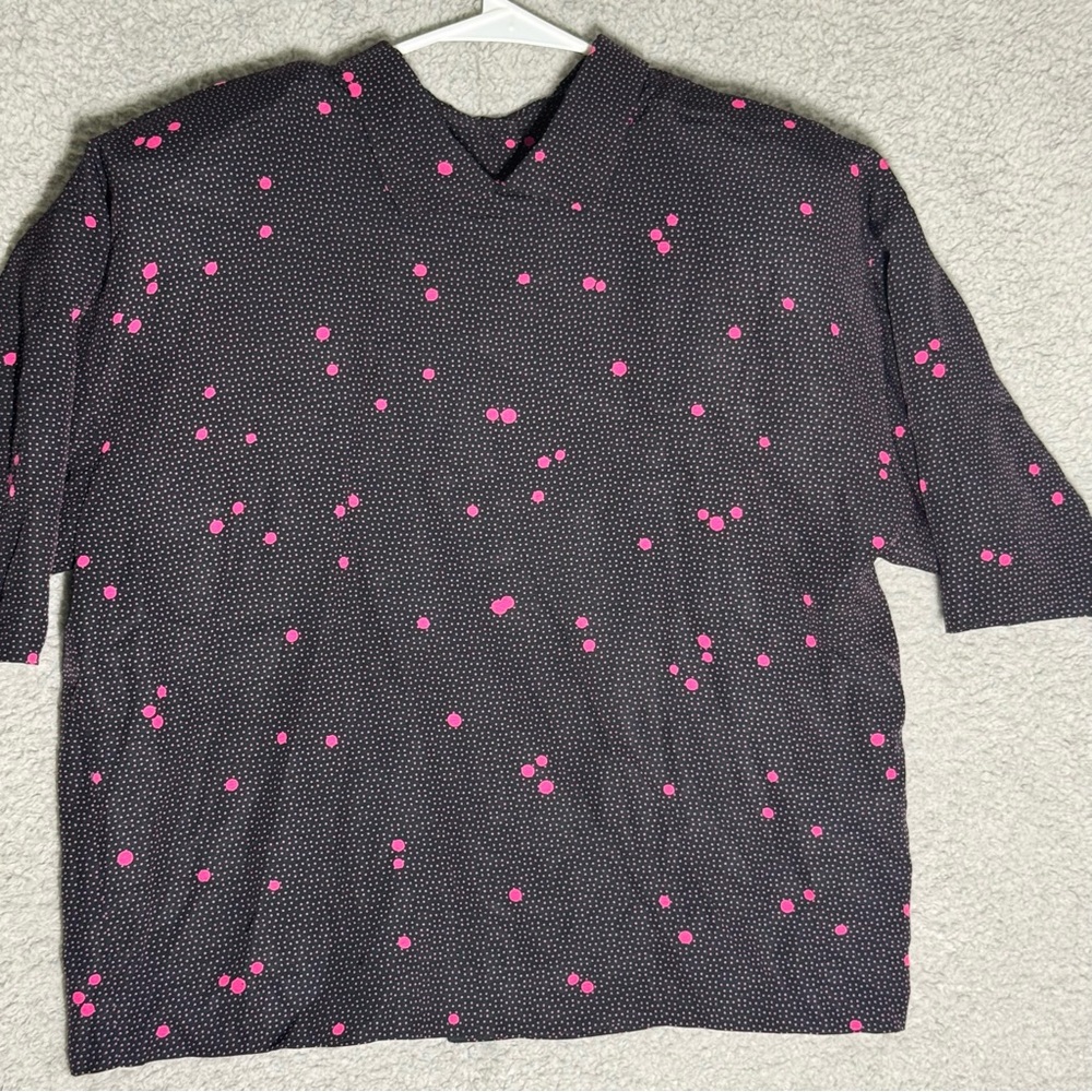 Nicole Miller Sport Vintage Black Pink Polka Dots Blouse Buttom-Back Size 10